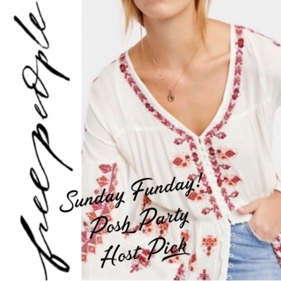 Free People Tops - NWT Free People "Arianna" Embroided Peasent Blouse